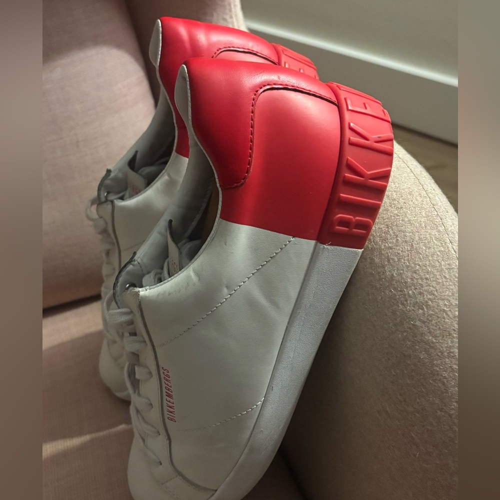 Bikkembergs White Leather Sneakers with Red Heel